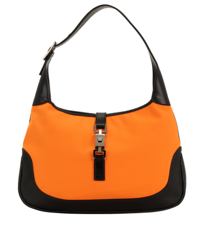 Jackie Shoulder Bag, &pound;320, Handbags, Black/Orange, Leather/Nylon, Front view